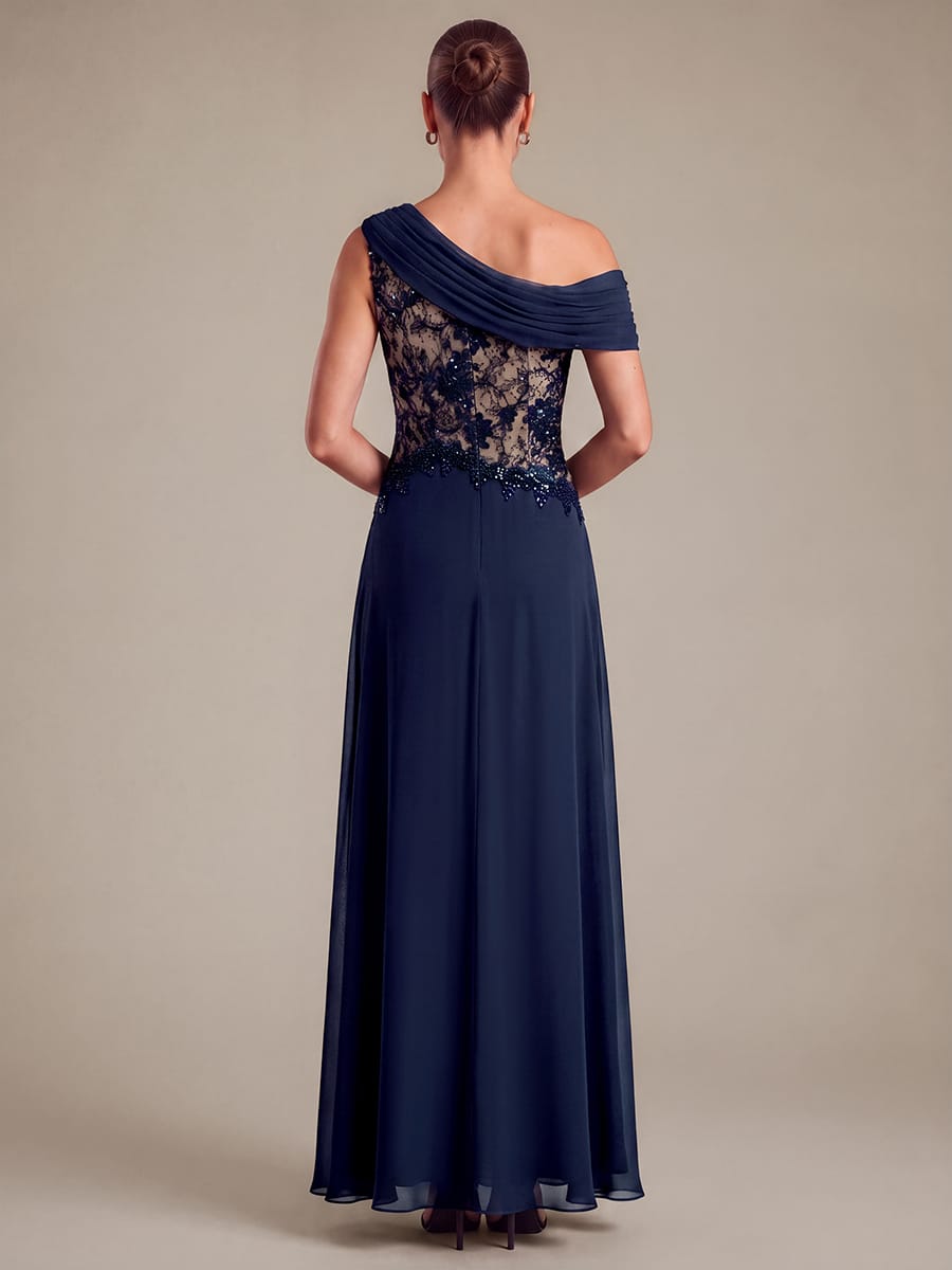 Chiffon Sleeveless A-line Dress #color_Navy Blue