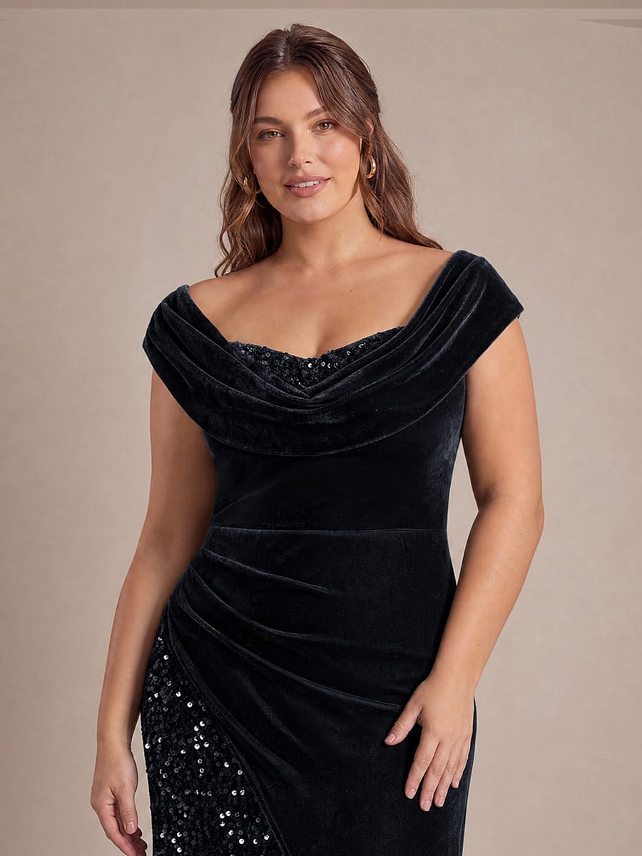 Sequin Velvet Cap Sleeve Dress #color_Black