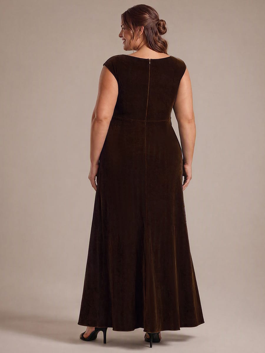 Sequin Velvet Cap Sleeve Dress #color_Chocolate Brown