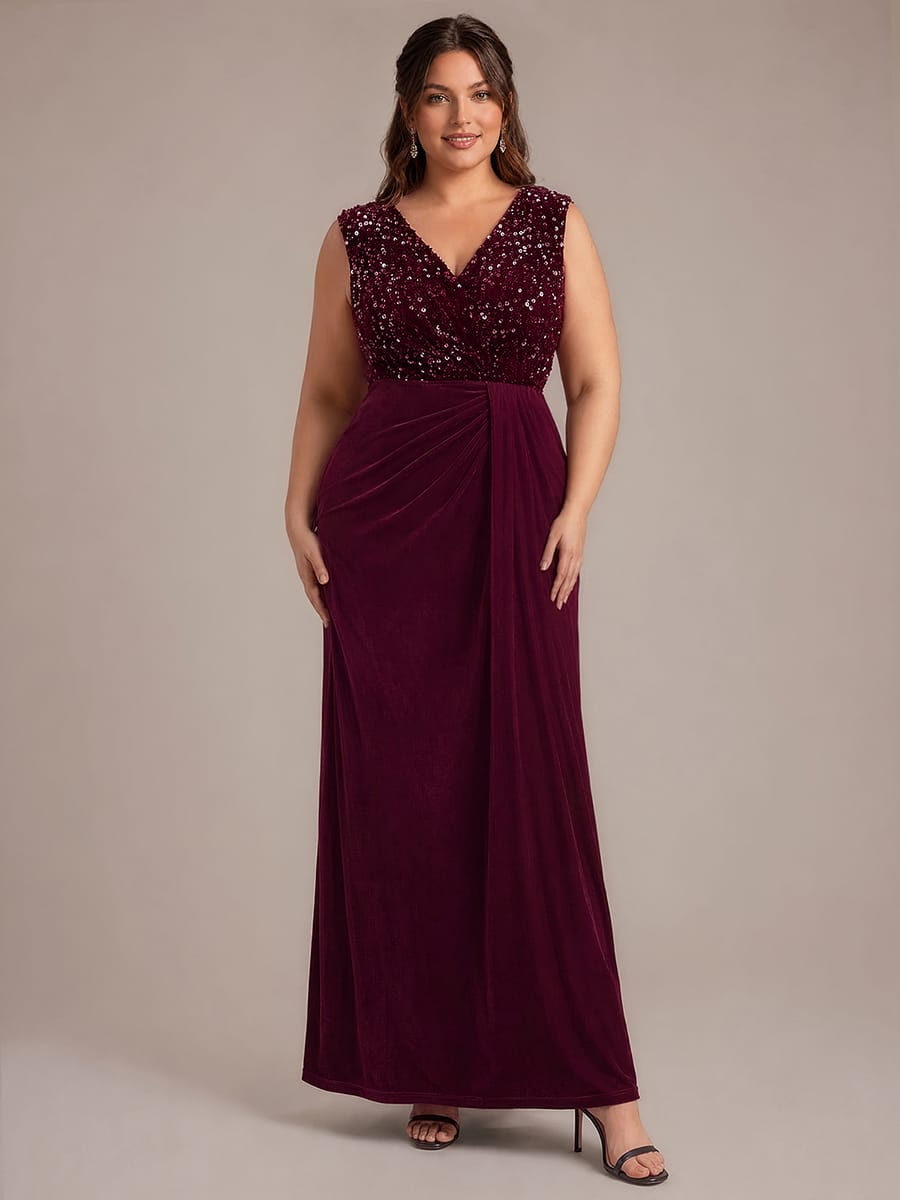 Sequin Velvet Sleeveless Dress #color_Burgundy