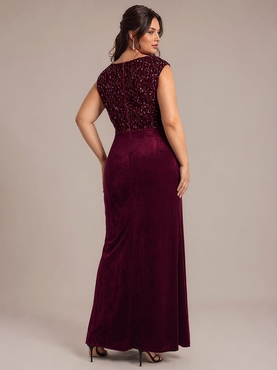 Sequin Velvet Sleeveless Dress #color_Burgundy