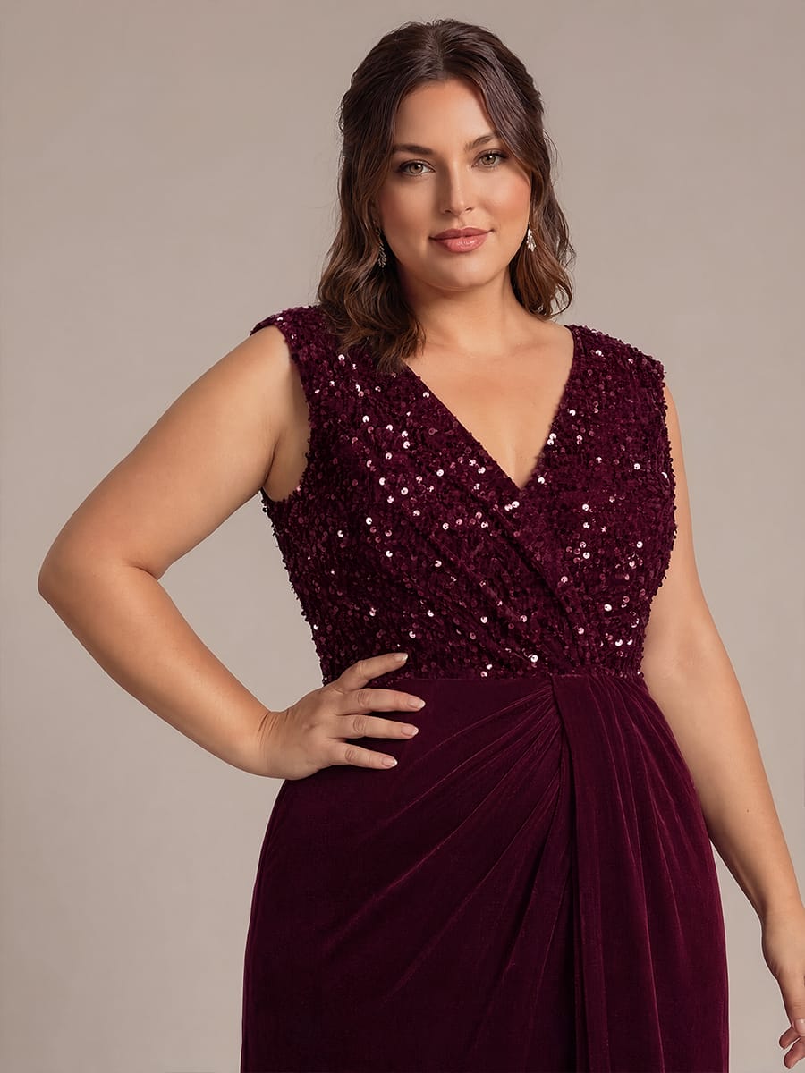 Sequin Velvet Sleeveless Dress #color_Burgundy