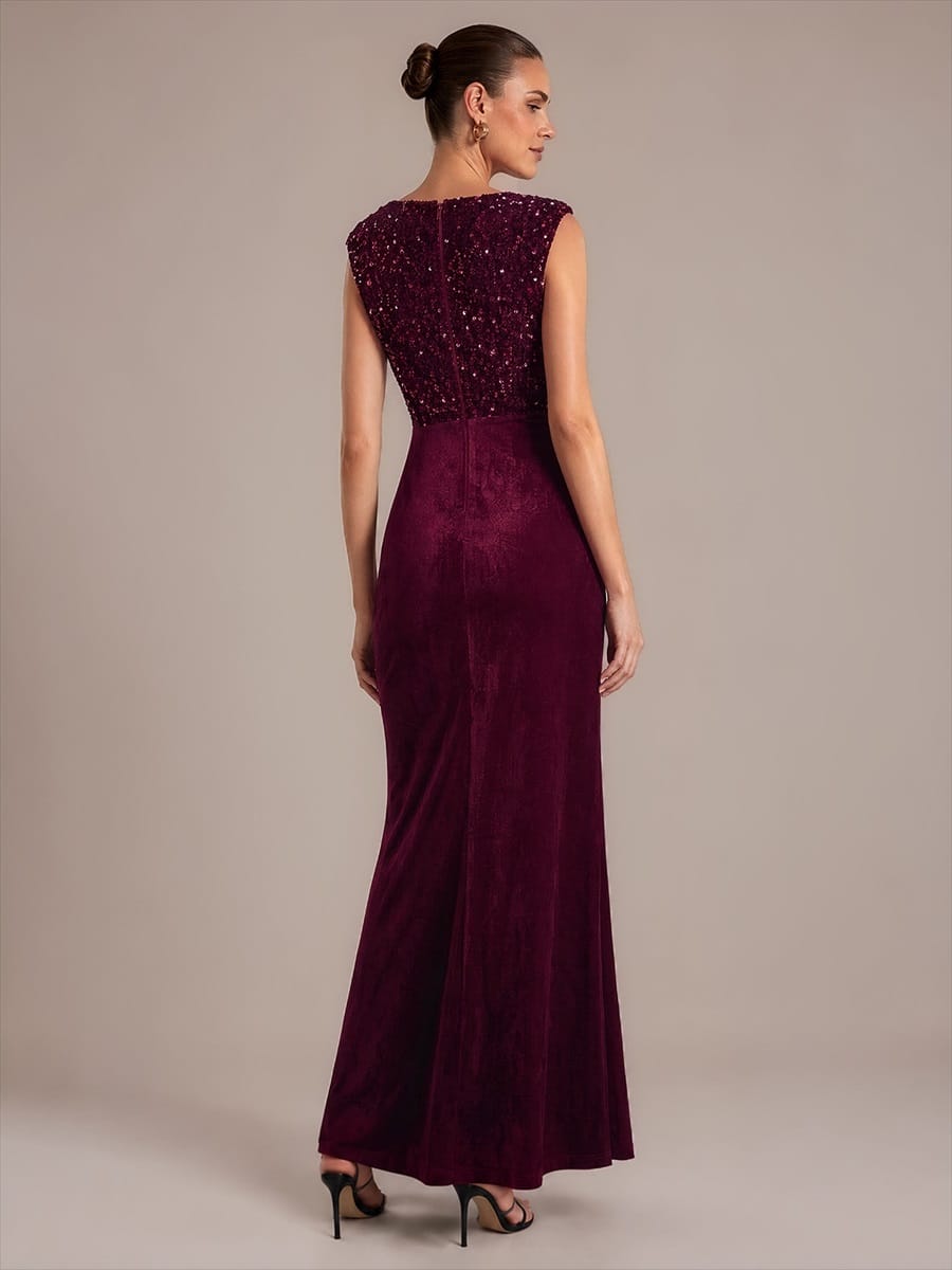 Sequin Velvet Sleeveless Dress #color_Burgundy