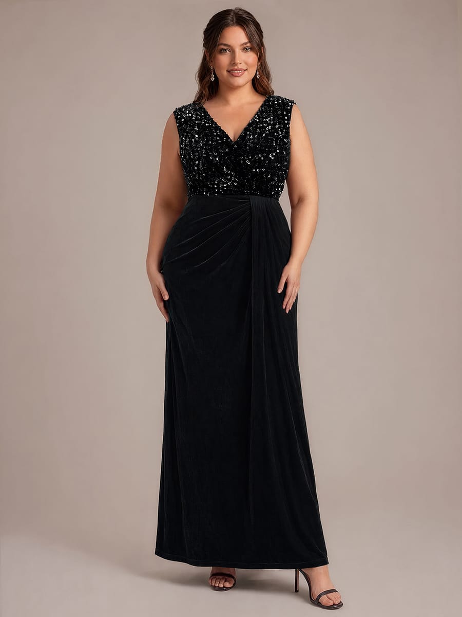 Sequin Velvet Sleeveless Dress #color_Black