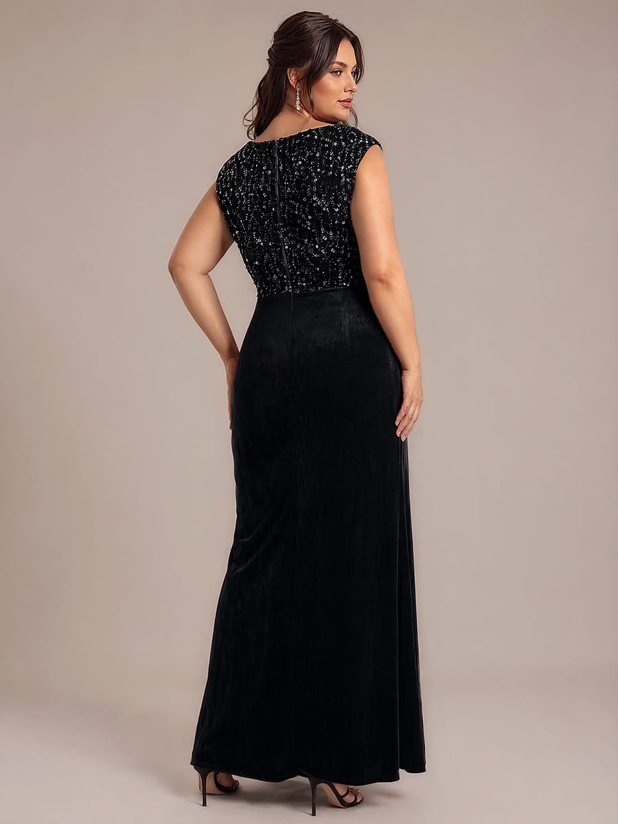 Sequin Velvet Sleeveless Dress #color_Black