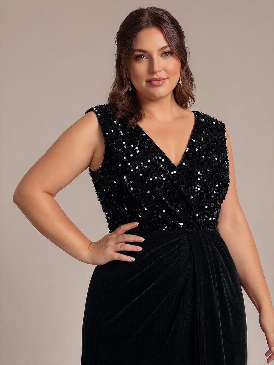 Sequin Velvet Sleeveless Dress #color_Black
