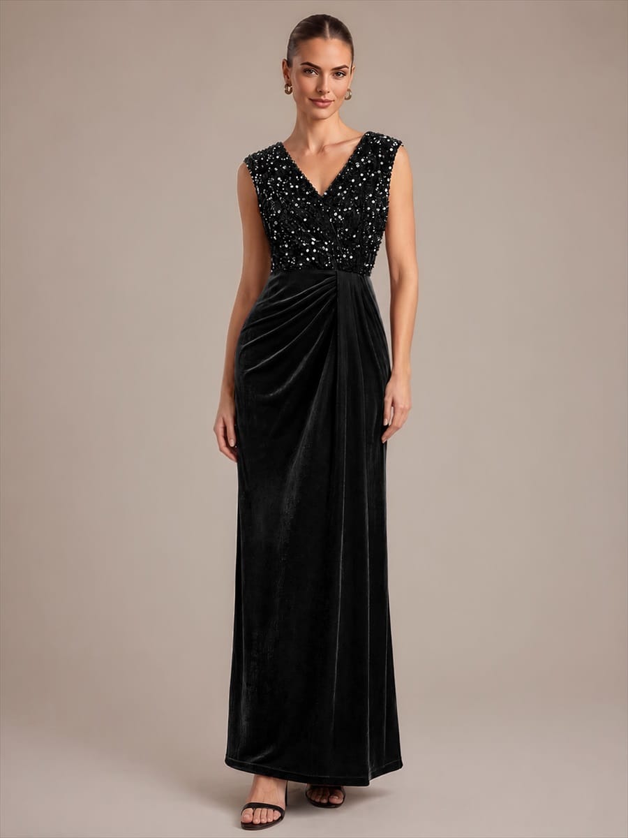 Sequin Velvet Sleeveless Dress #color_Black