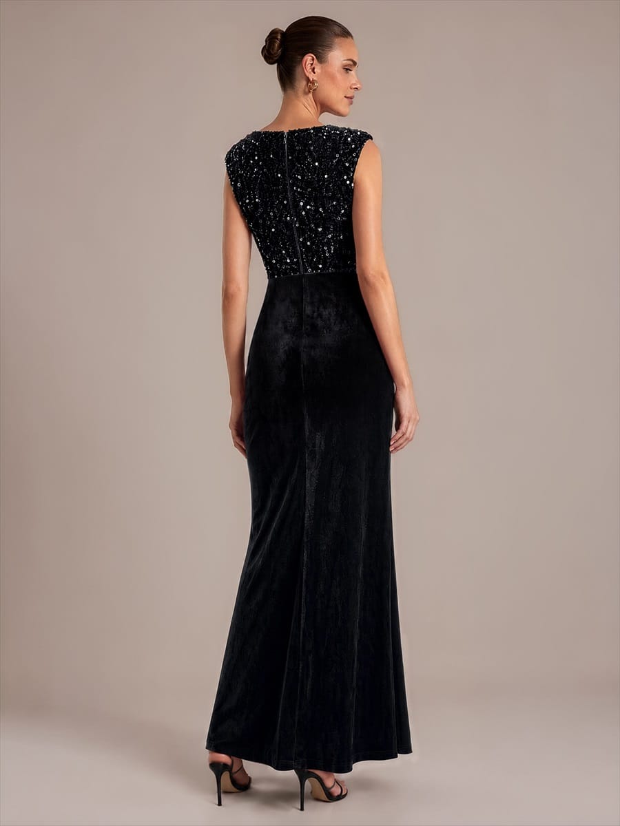 Sequin Velvet Sleeveless Dress #color_Black