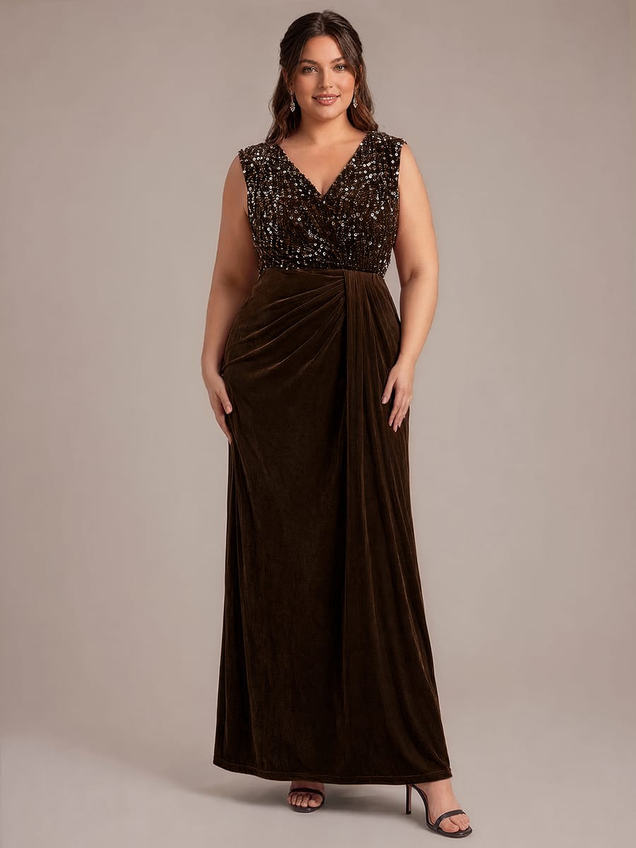 Sequin Velvet Sleeveless Dress #color_Chocolate Brown
