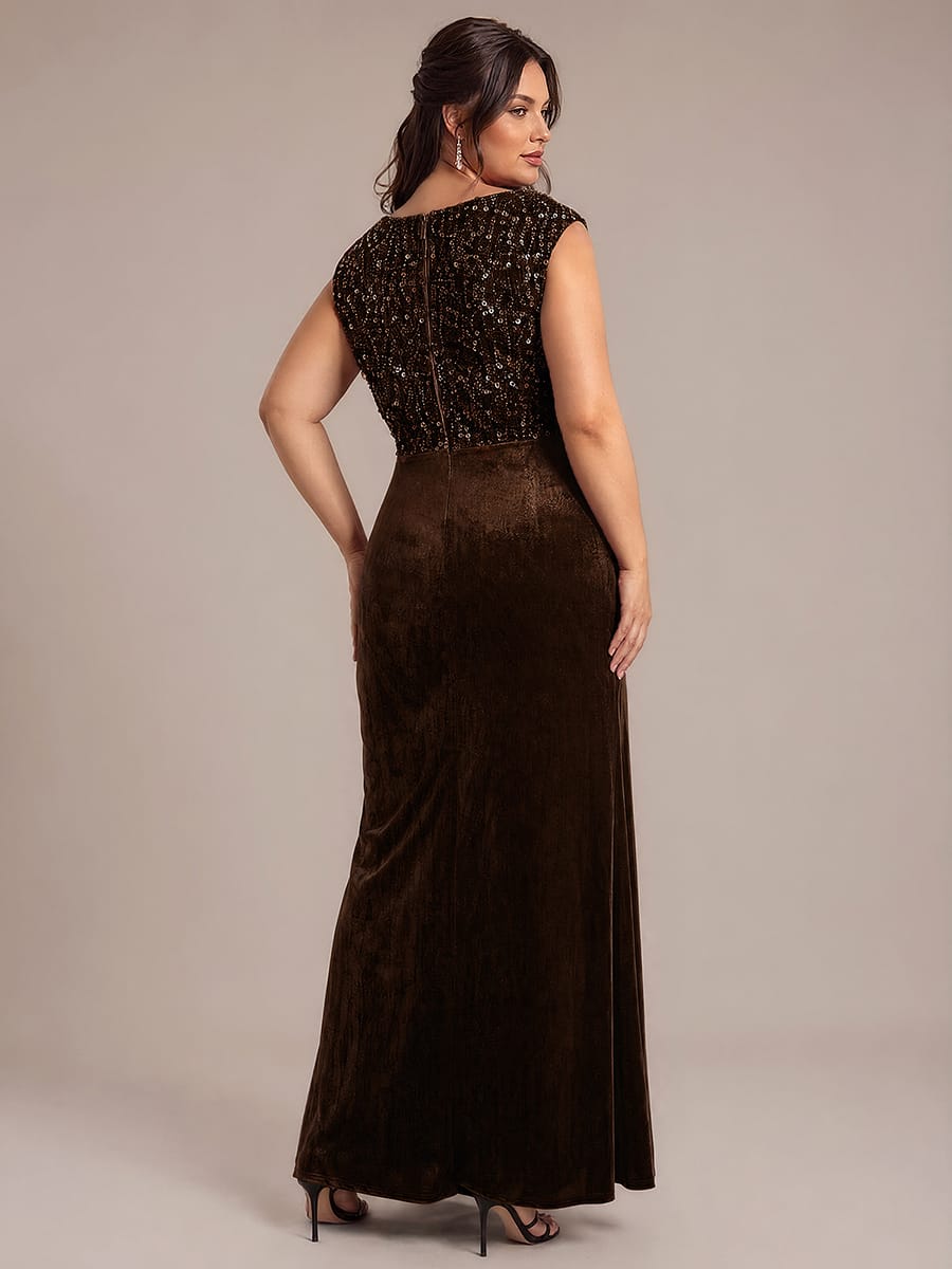 Sequin Velvet Sleeveless Dress #color_Chocolate Brown
