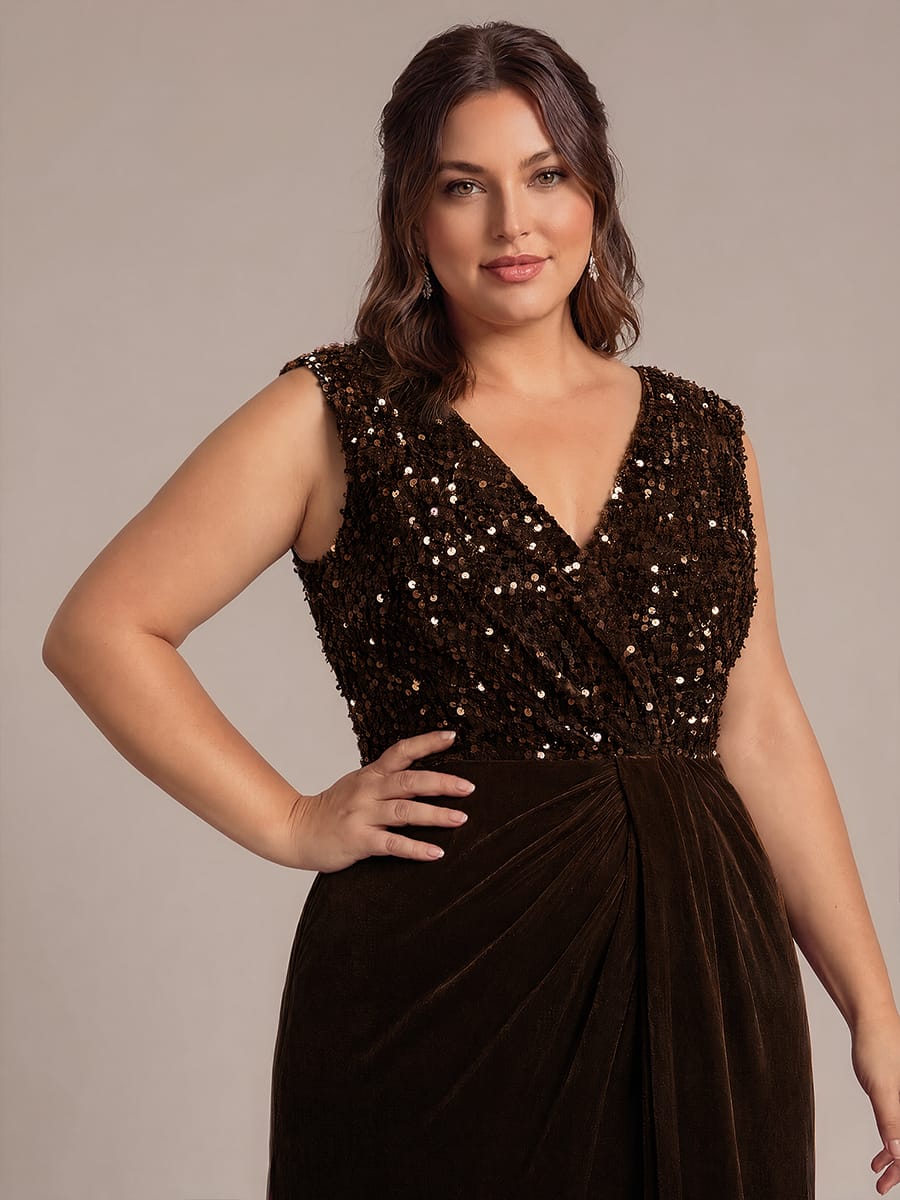 Sequin Velvet Sleeveless Dress #color_Chocolate Brown