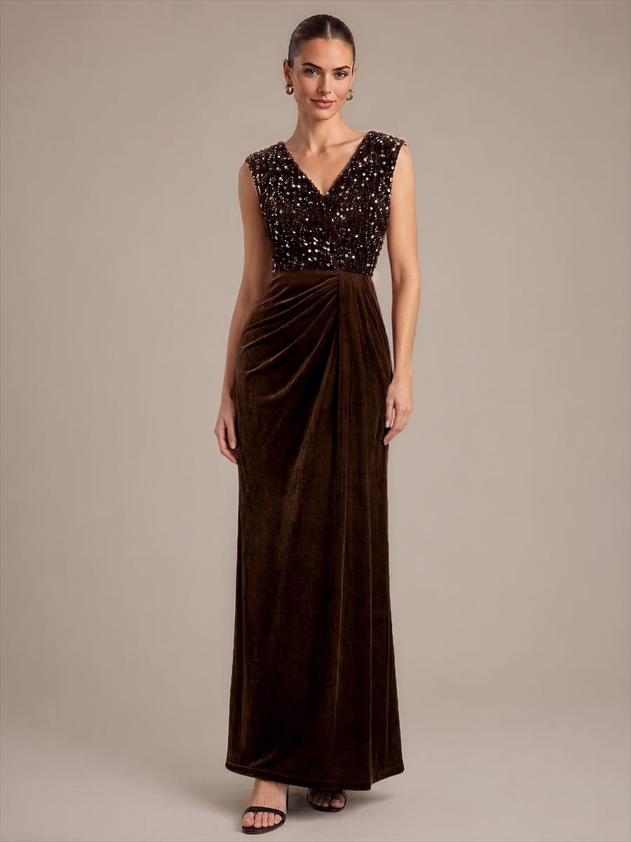 Sequin Velvet Sleeveless Dress #color_Chocolate Brown