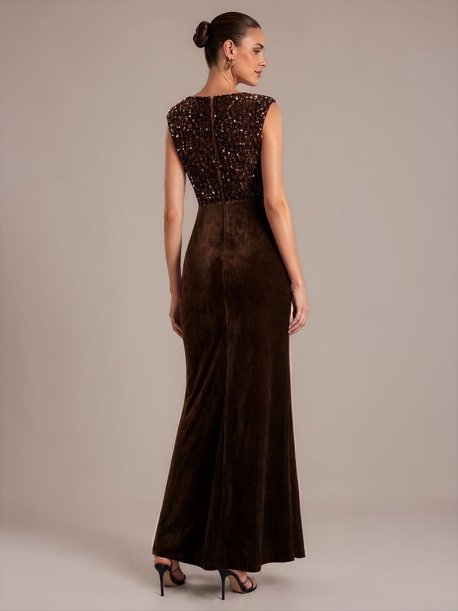 Sequin Velvet Sleeveless Dress #color_Chocolate Brown