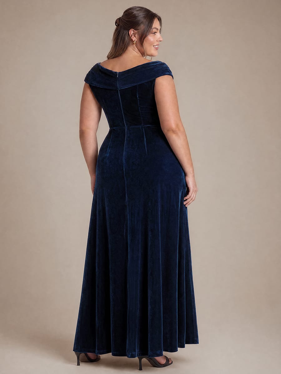 Sequin Velvet Cap Sleeve Dress #color_Navy Blue
