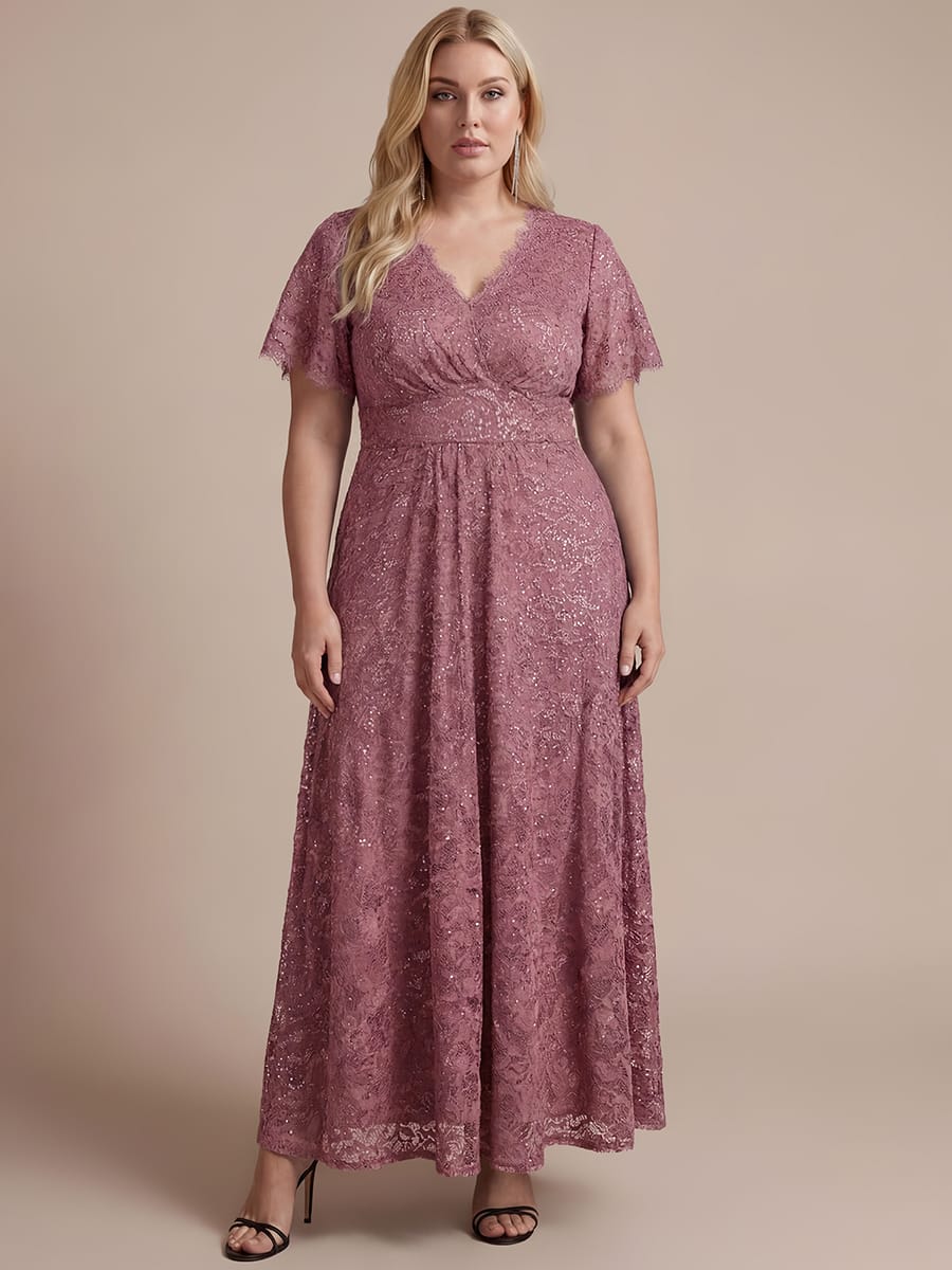 Sequin Lace Ruffle Sleeve Dress #color_Purple Orchid
