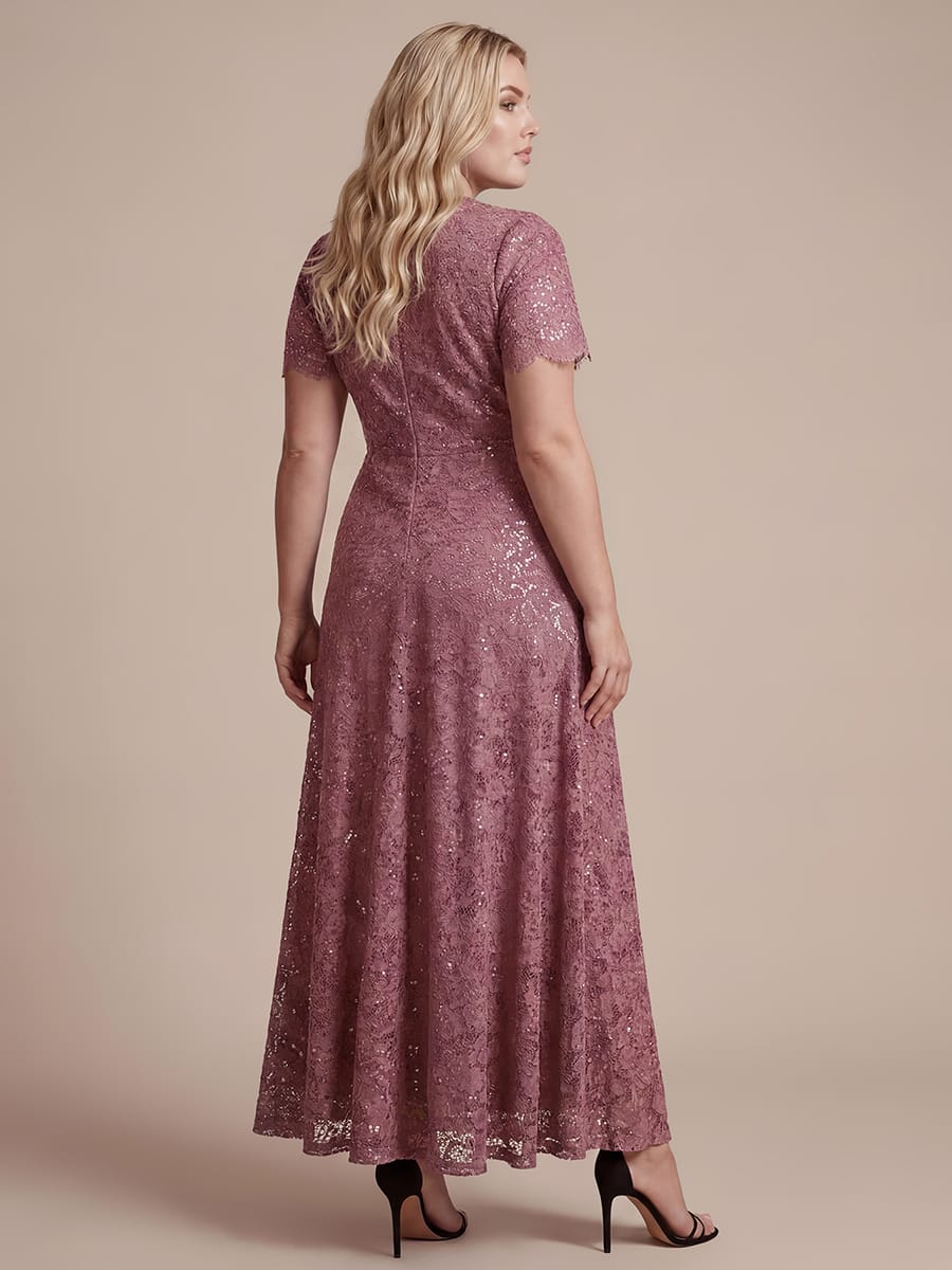 Sequin Lace Ruffle Sleeve Dress #color_Purple Orchid