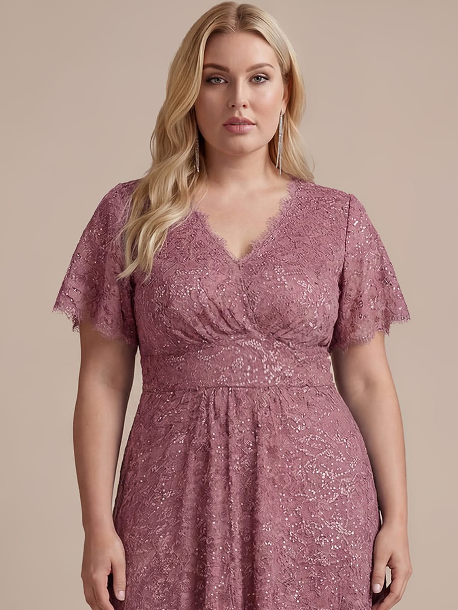 Sequin Lace Ruffle Sleeve Dress #color_Purple Orchid