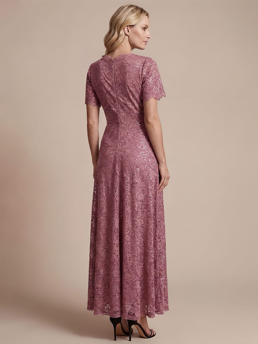 Sequin Lace Ruffle Sleeve Dress #color_Purple Orchid