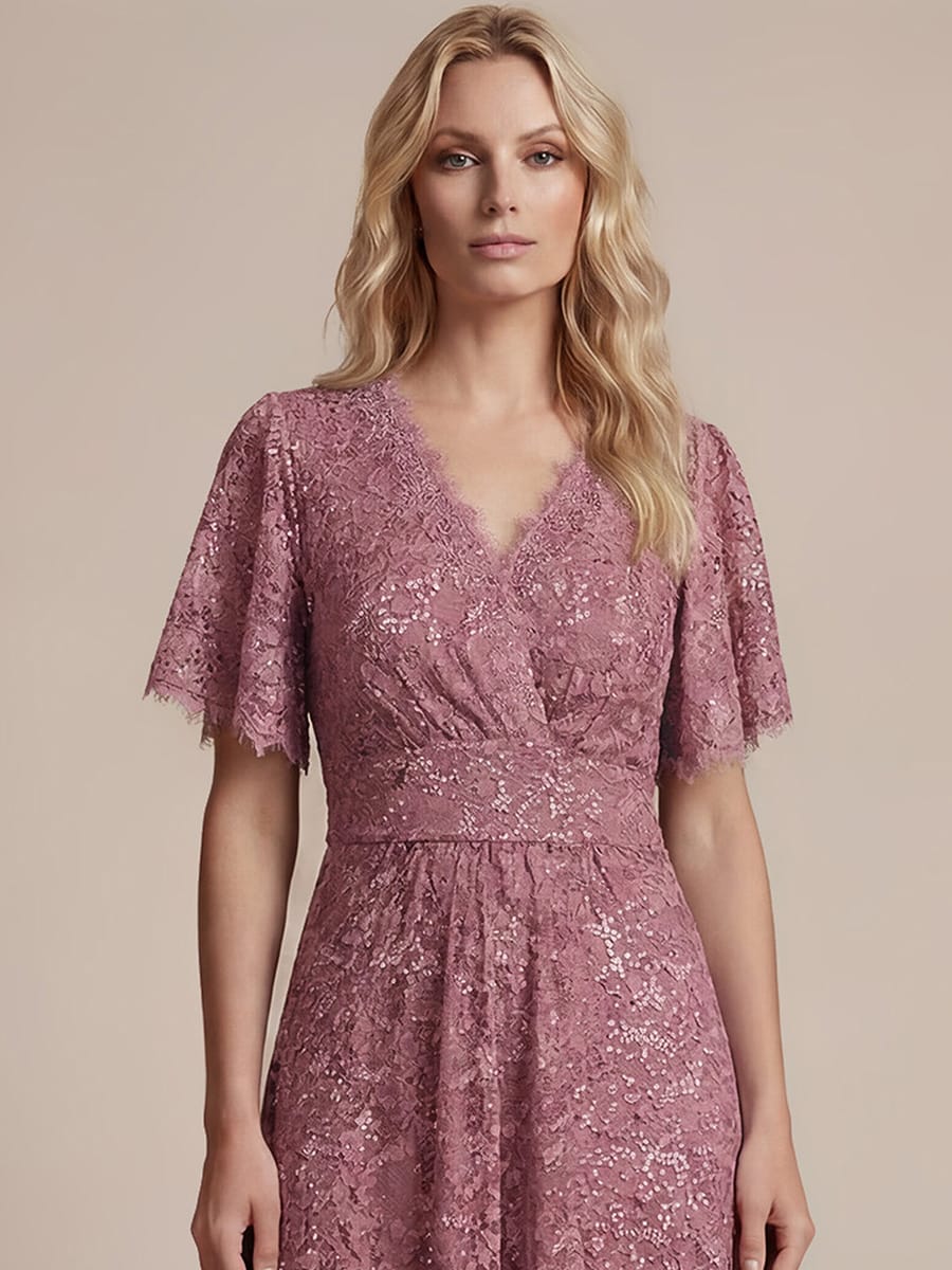 Sequin Lace Ruffle Sleeve Dress #color_Purple Orchid