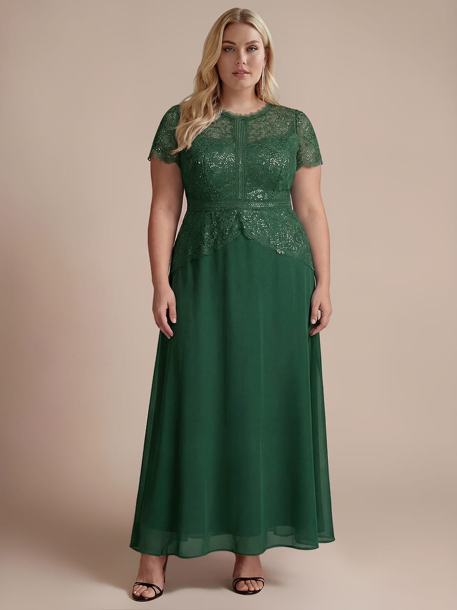 Sequin Lace Puff Sleeve Dress #color_Dark Green