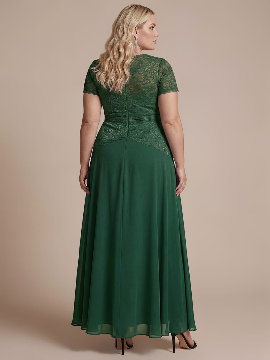 Sequin Lace Puff Sleeve Dress #color_Dark Green