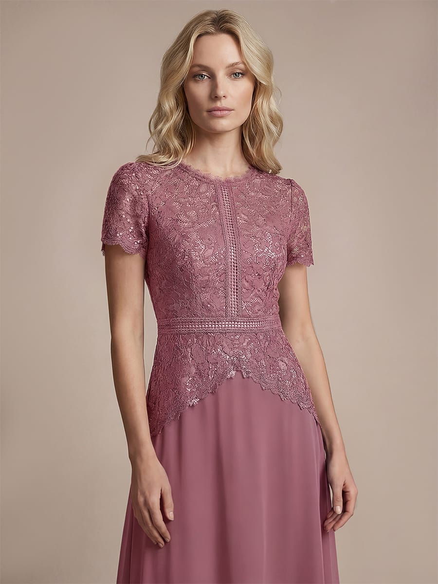 Sequin Lace Puff Sleeve Dress #color_Purple Orchid