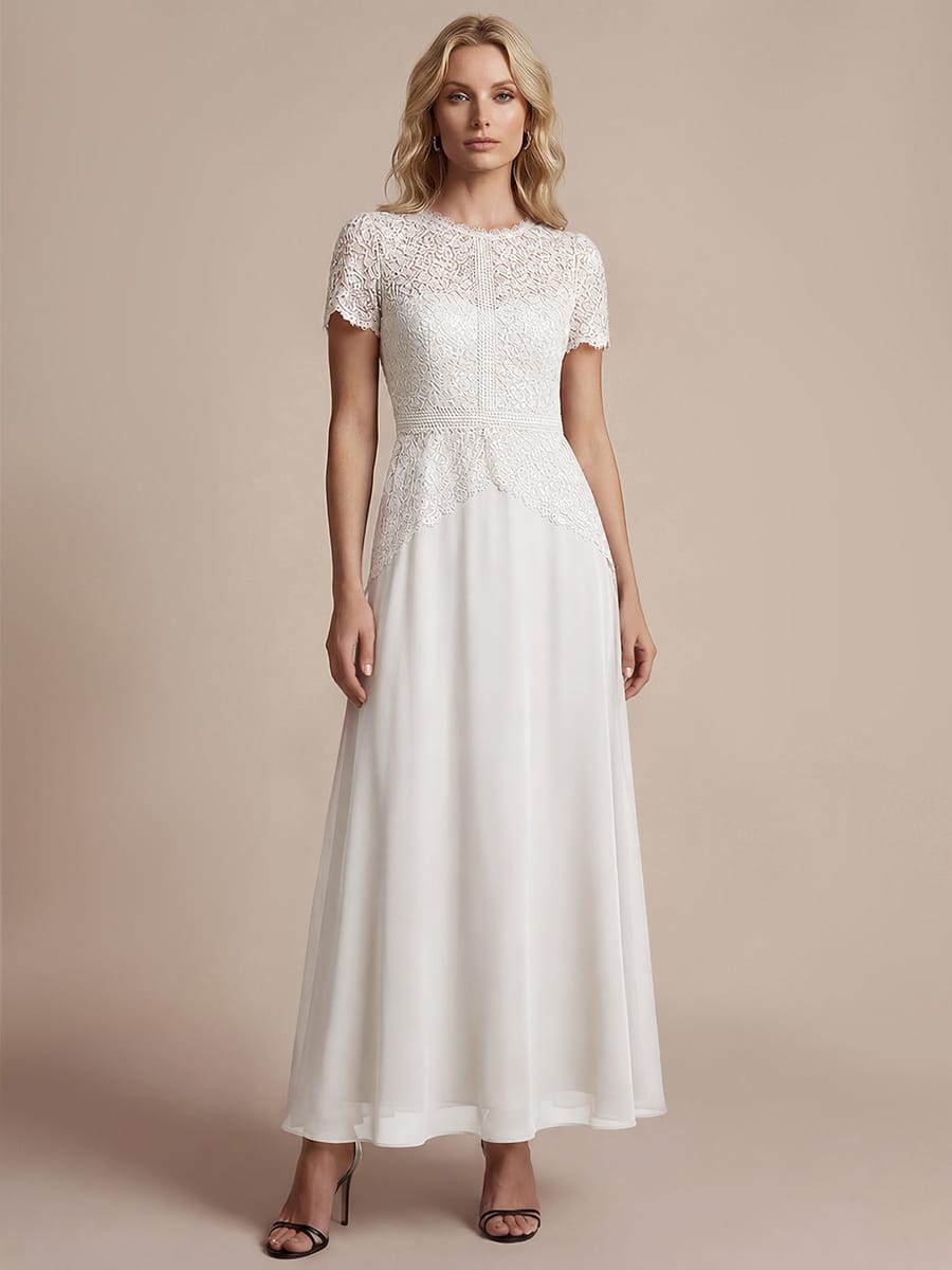 Sequin Lace Puff Sleeve Dress #color_White