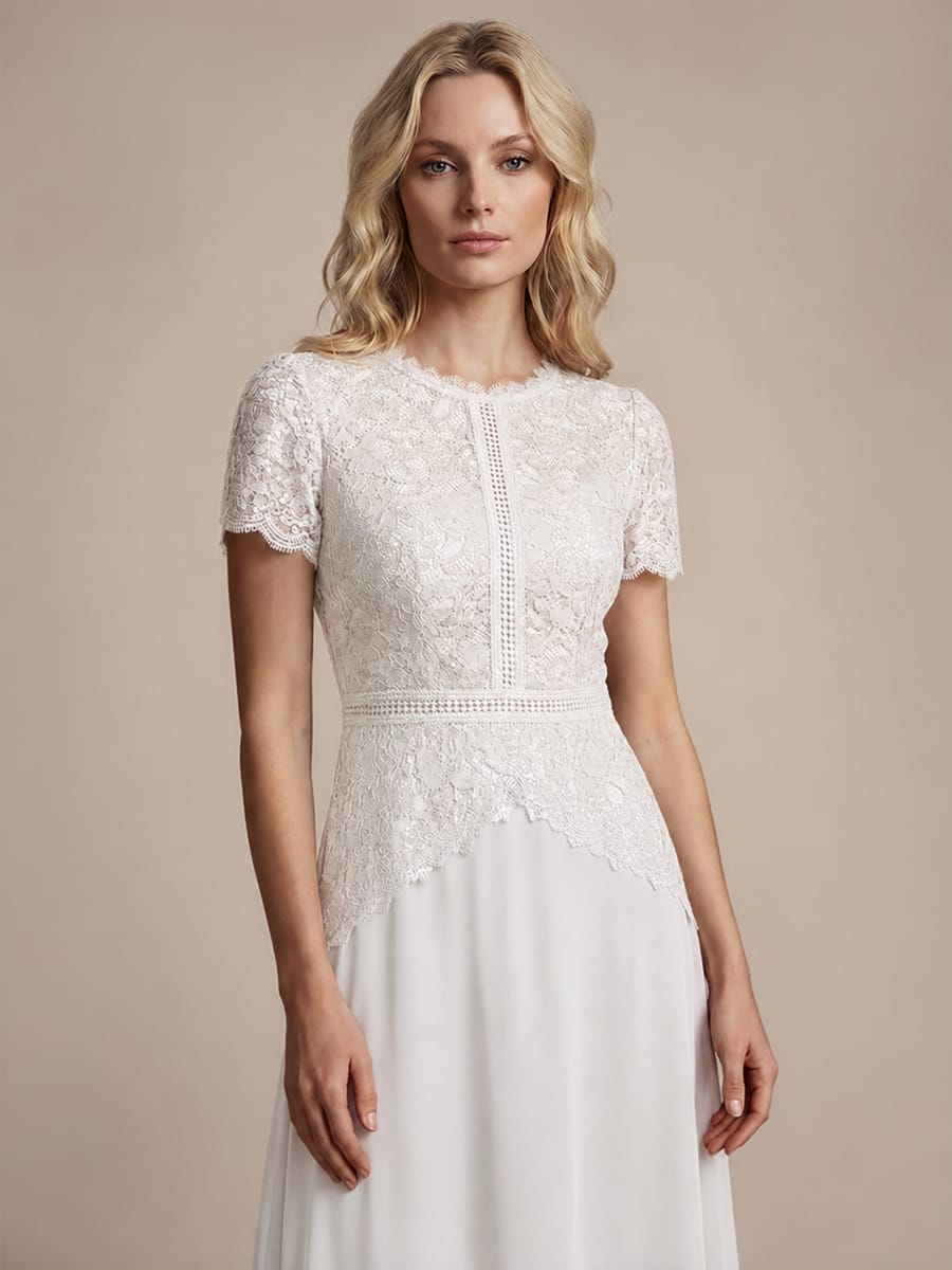 Sequin Lace Puff Sleeve Dress #color_White