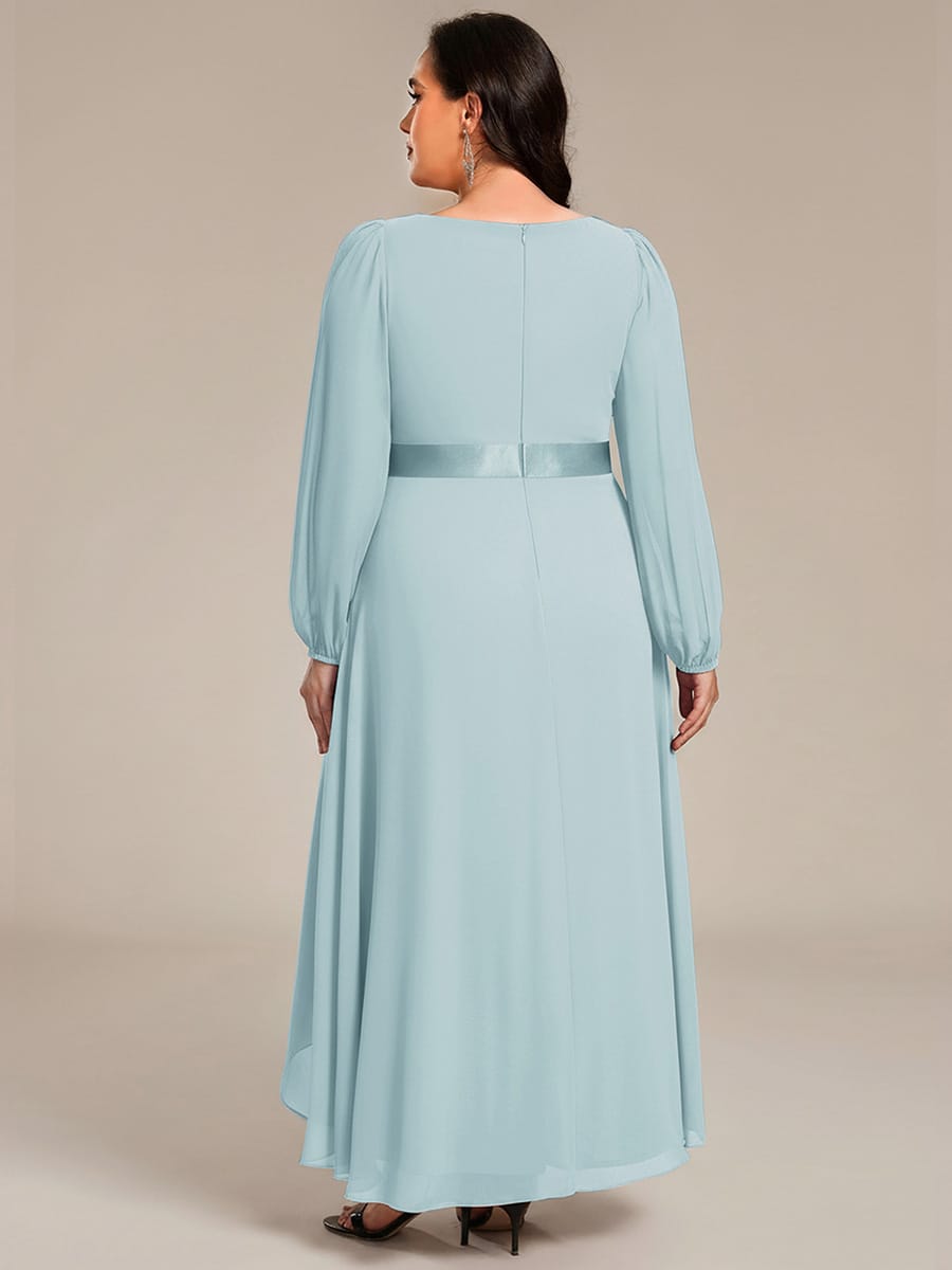 Chiffon Long Sleeve Empire Waist Midi Evening Dress #color_Sky Blue