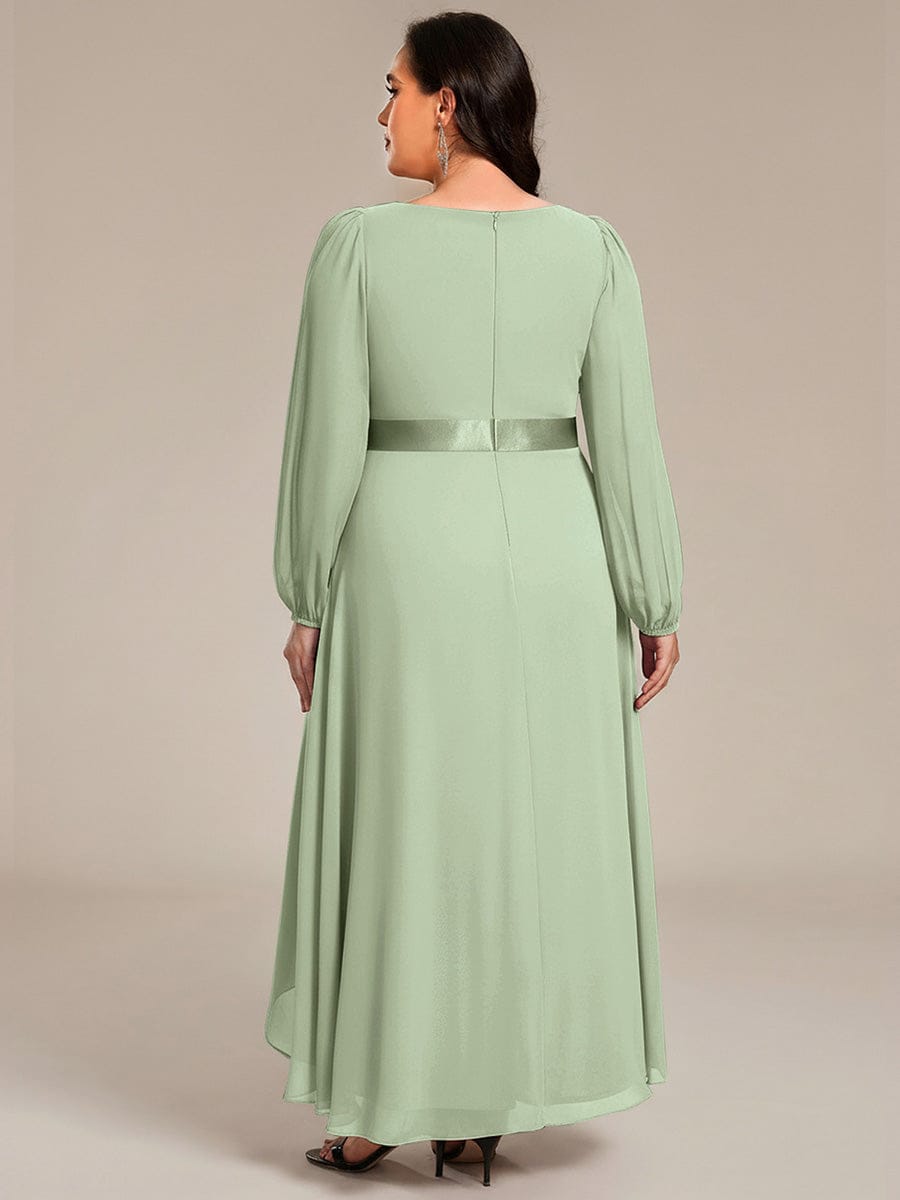 Chiffon Long Sleeve Empire Waist Midi Evening Dress #color_Mint Green