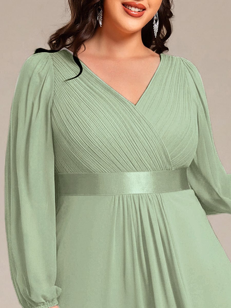 Chiffon Long Sleeve Empire Waist Midi Evening Dress #color_Mint Green