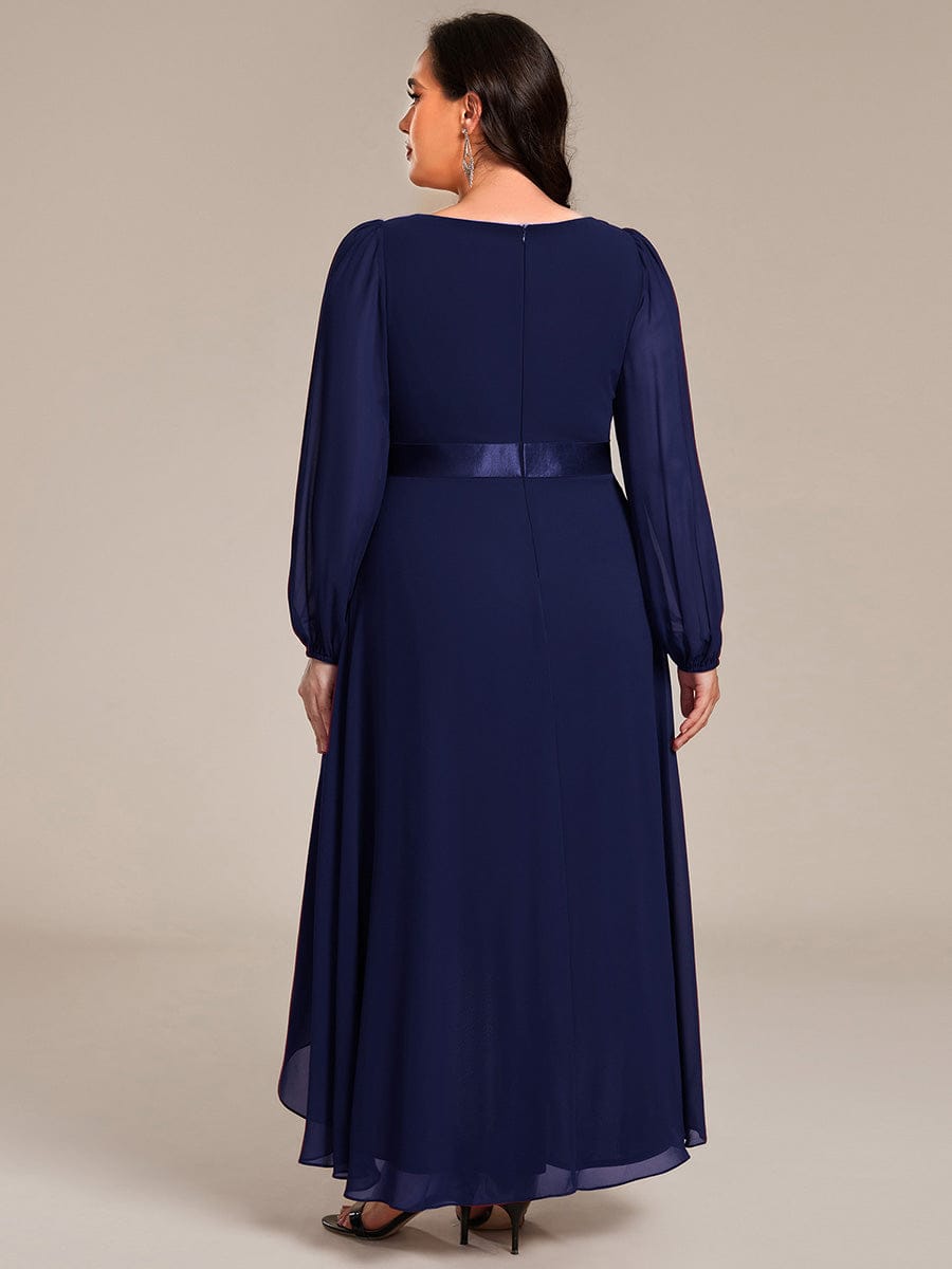 Chiffon Long Sleeve Empire Waist Midi Evening Dress #color_Navy Blue