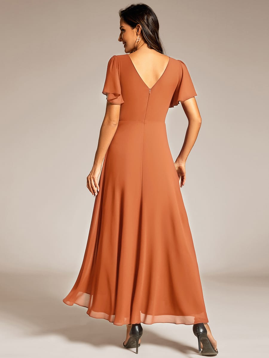 Chiffon Ruffle Sleeves Rhinestone Waist High-Low Evening Dress For Wedding #color_BM