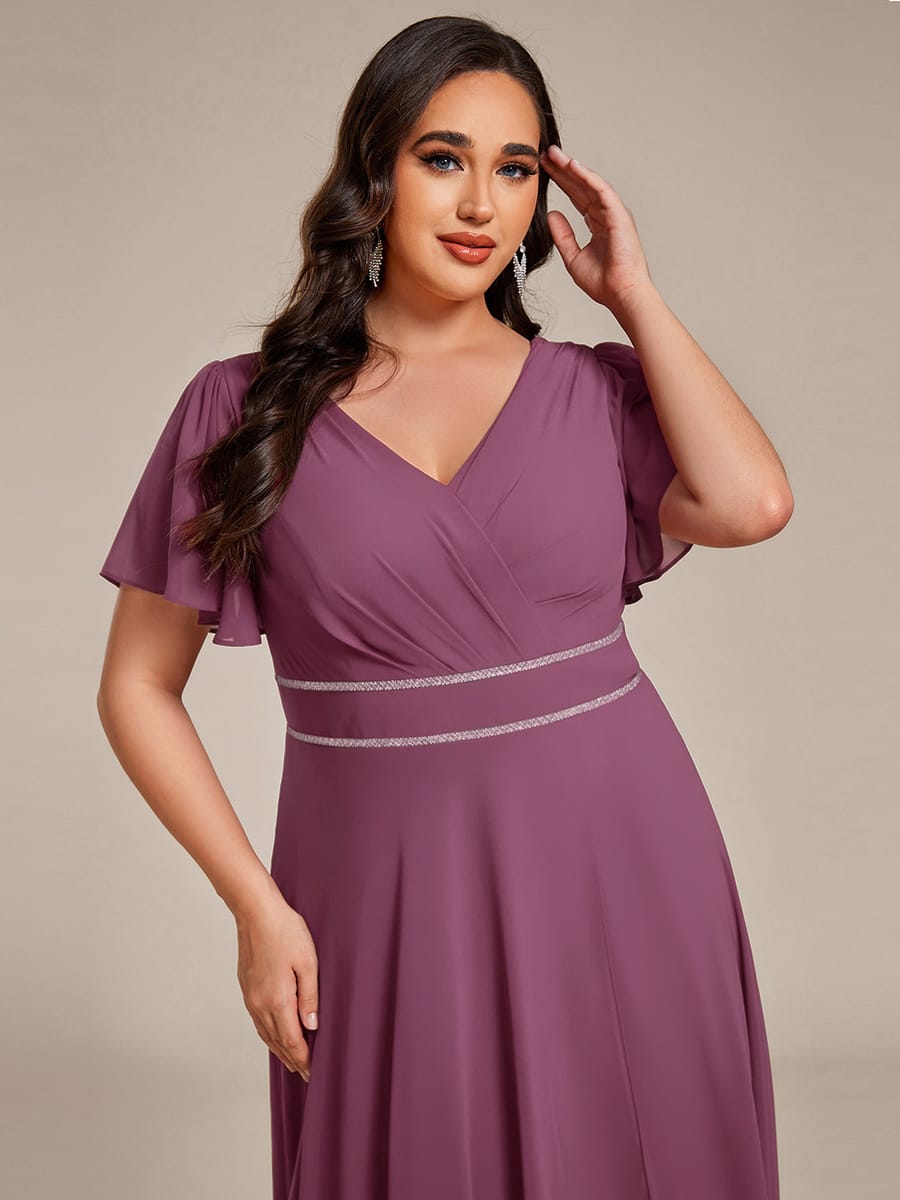 Chiffon Ruffle Sleeves Rhinestone Waist High-Low Evening Dress For Wedding #color_DS