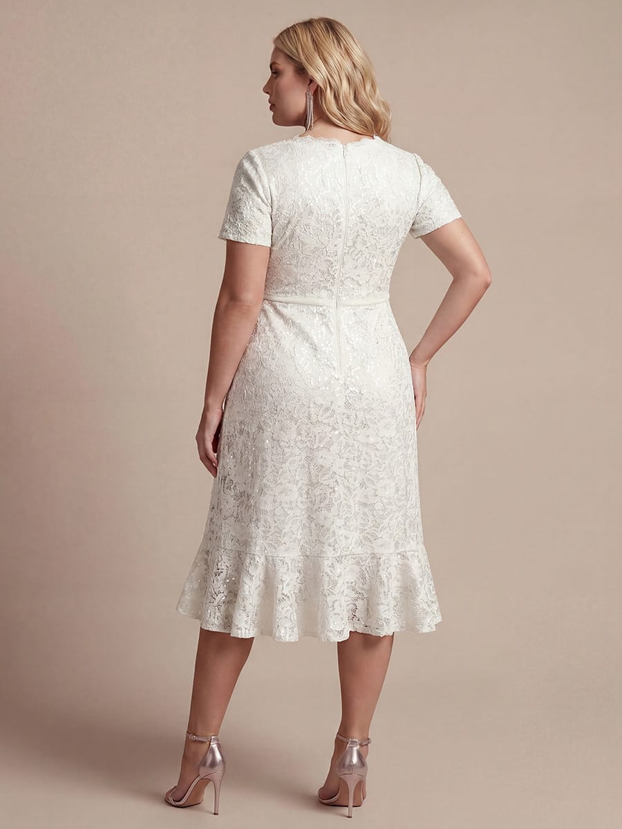 Sequin Lace Puff Sleeve Dress #color_White