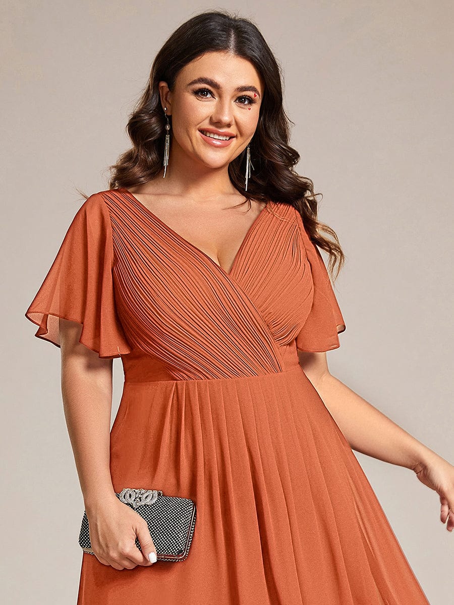 Chic V Neck High-Low Wedding Guest Dress #color_Brandied Melon