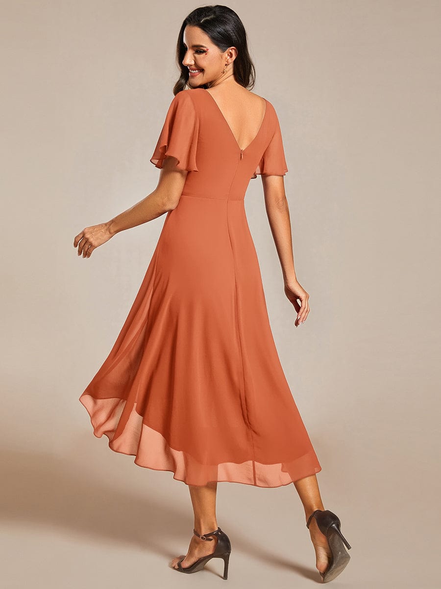 Chic V Neck High-Low Wedding Guest Dress #color_Brandied Melon