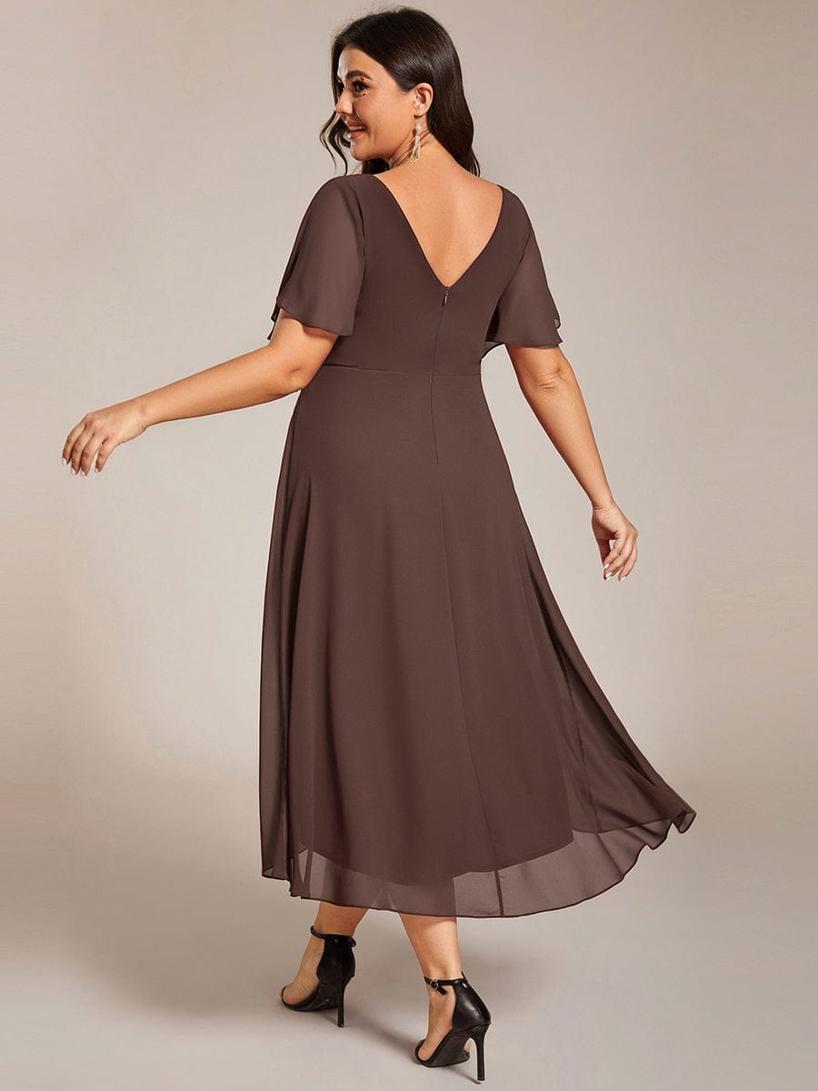 Chic V Neck High-Low Wedding Guest Dress #color_Espresso