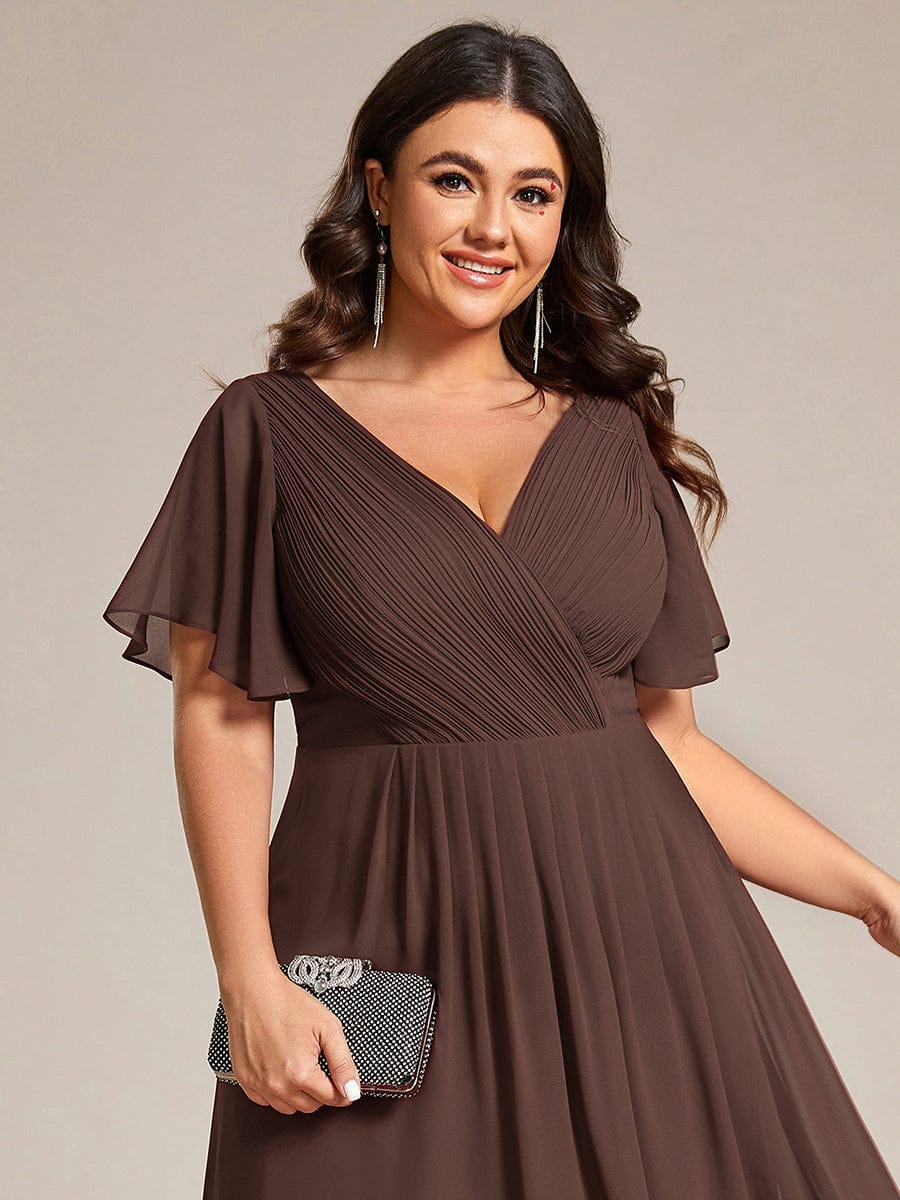 Chic V Neck High-Low Wedding Guest Dress #color_Espresso