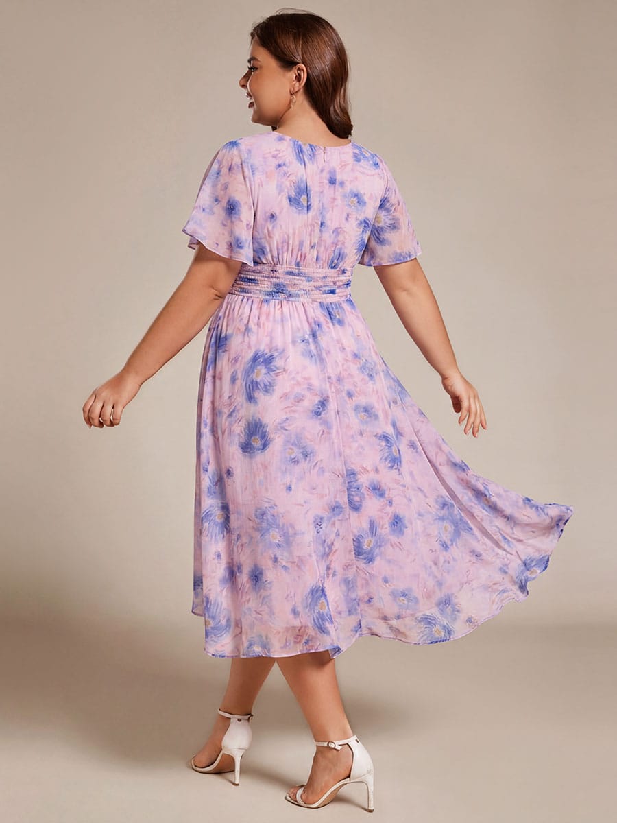 ever EDEN|Flowy Chiffon Round Neckline A-Line Midi Wedding Guest Dress #color_Azure Bream