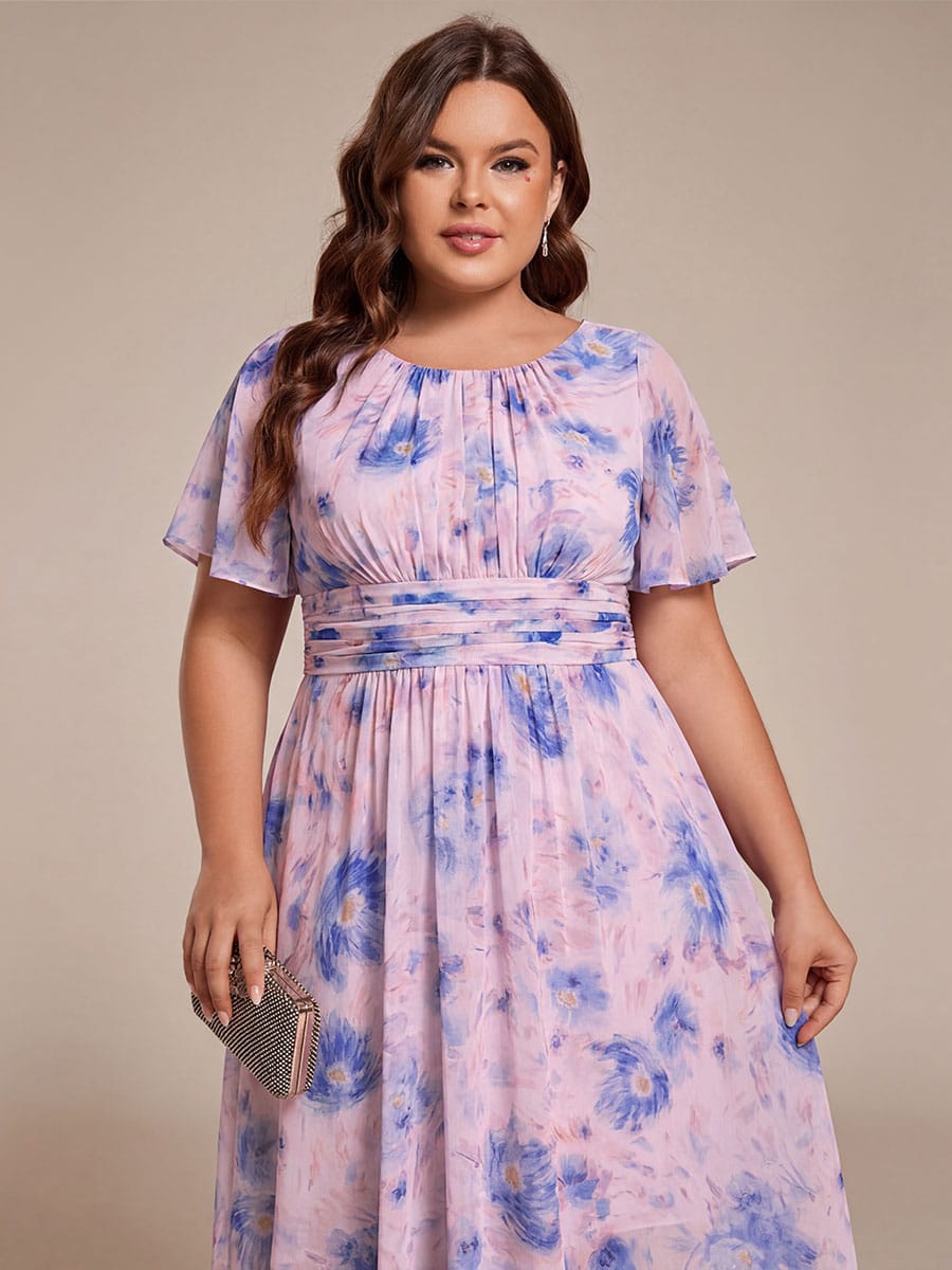 ever EDEN|Flowy Chiffon Round Neckline A-Line Midi Wedding Guest Dress #color_Azure Bream