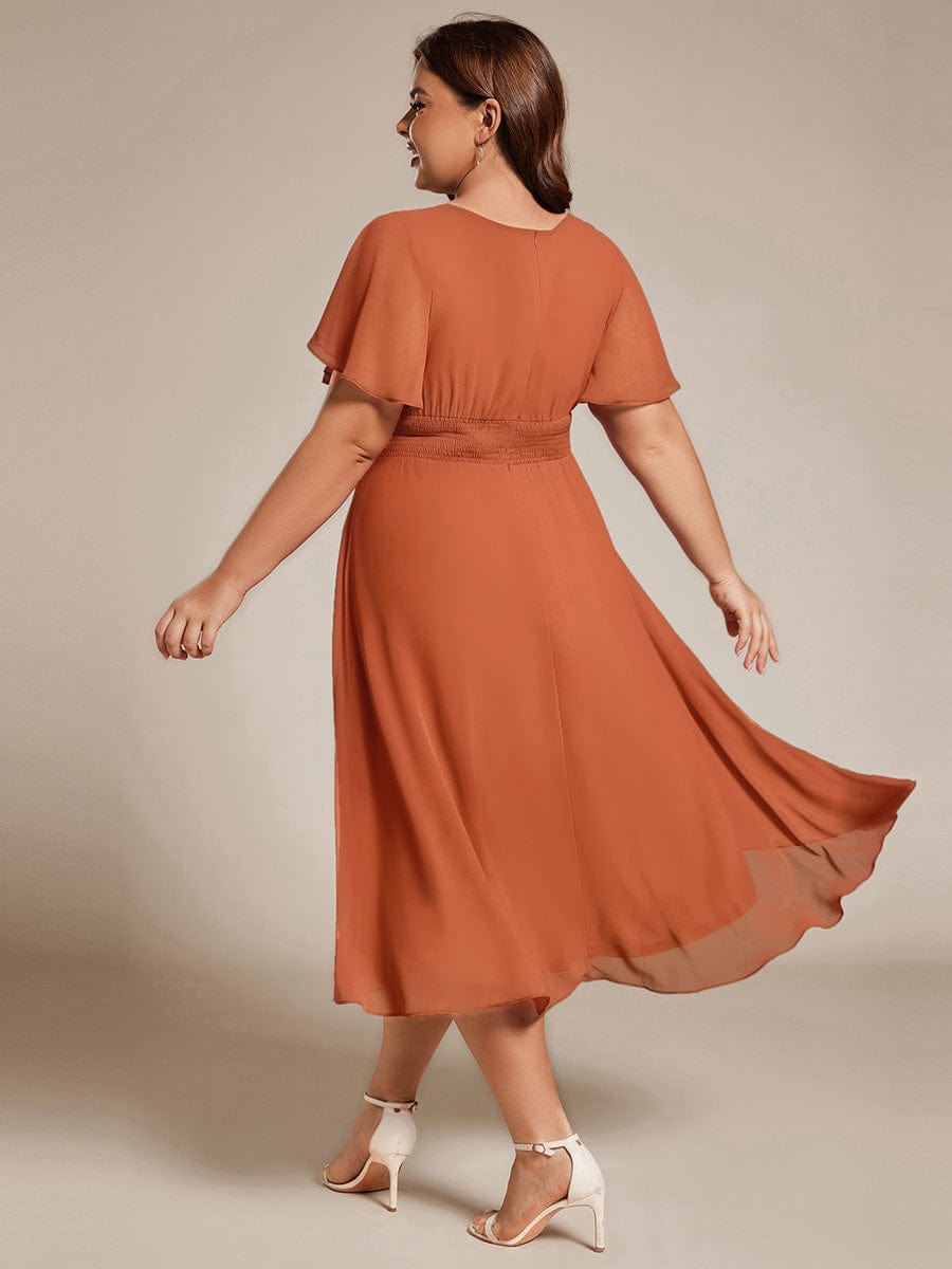 ever EDEN|Flowy Chiffon Round Neckline A-Line Midi Wedding Guest Dress #color_Brandied Melon