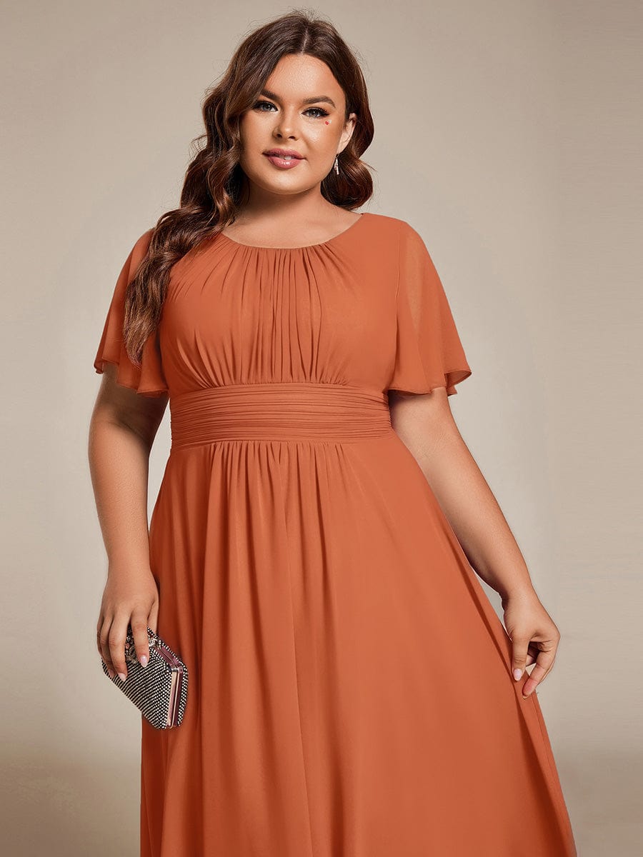 ever EDEN|Flowy Chiffon Round Neckline A-Line Midi Wedding Guest Dress #color_Brandied Melon