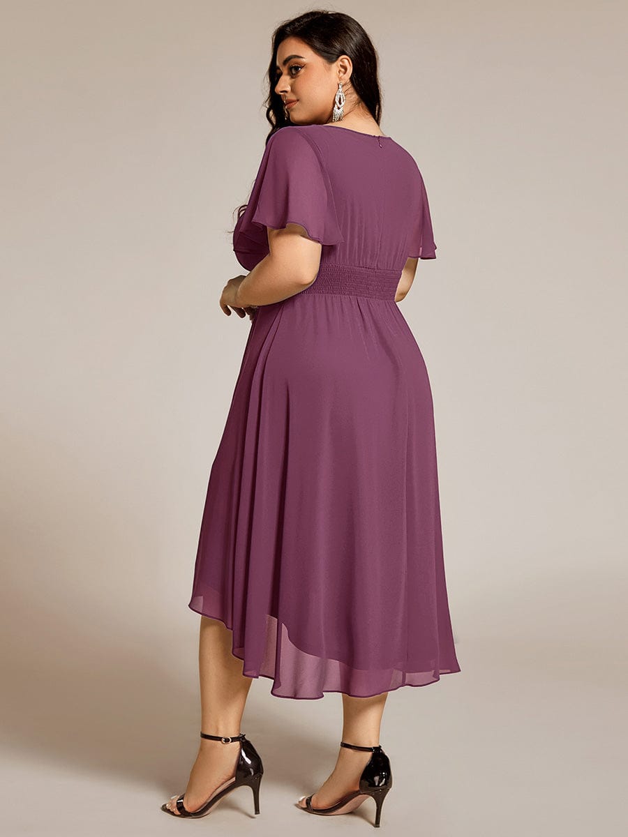 ever EDEN|Flowy Chiffon Round Neckline A-Line Midi Wedding Guest Dress #color_Damson