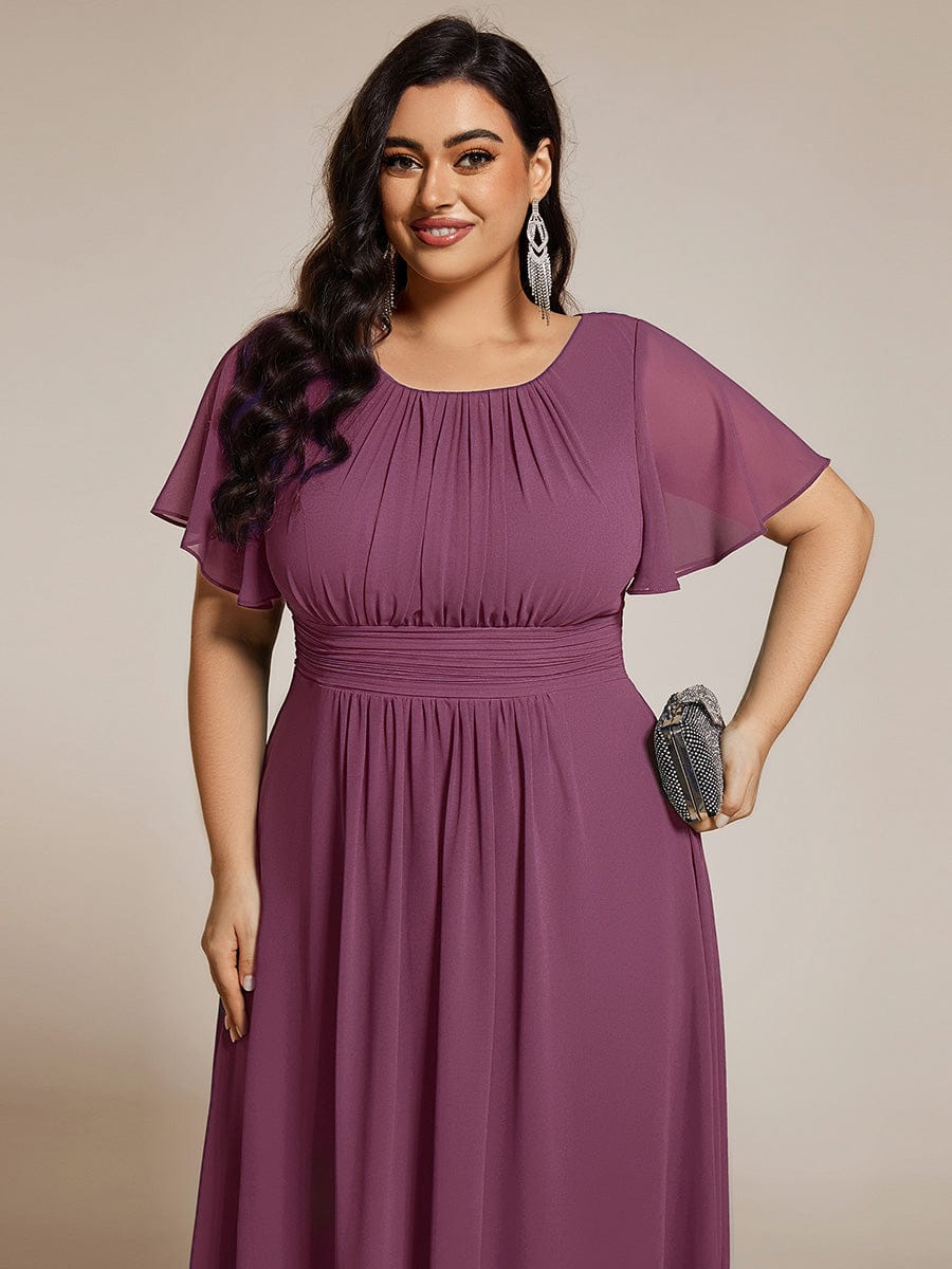 ever EDEN|Flowy Chiffon Round Neckline A-Line Midi Wedding Guest Dress #color_Damson