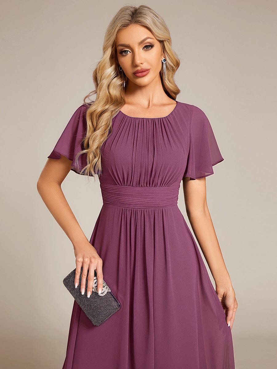 ever EDEN|Flowy Chiffon Round Neckline A-Line Midi Wedding Guest Dress #color_Damson