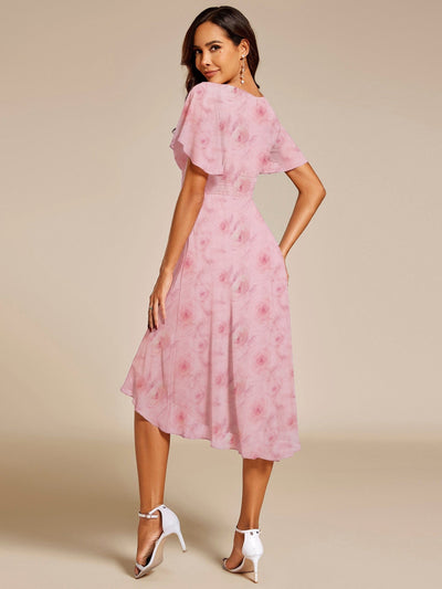 ever EDEN|Flowy Chiffon Round Neckline A-Line Midi Wedding Guest Dress #color_Light Purple Roses