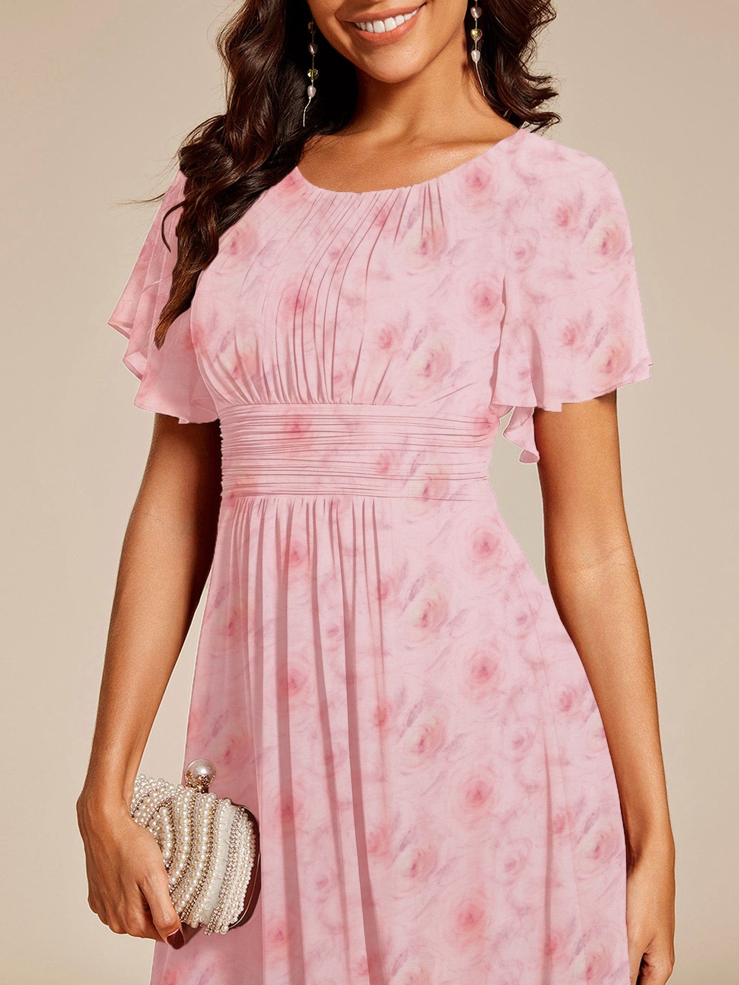 ever EDEN|Flowy Chiffon Round Neckline A-Line Midi Wedding Guest Dress #color_Light Purple Roses