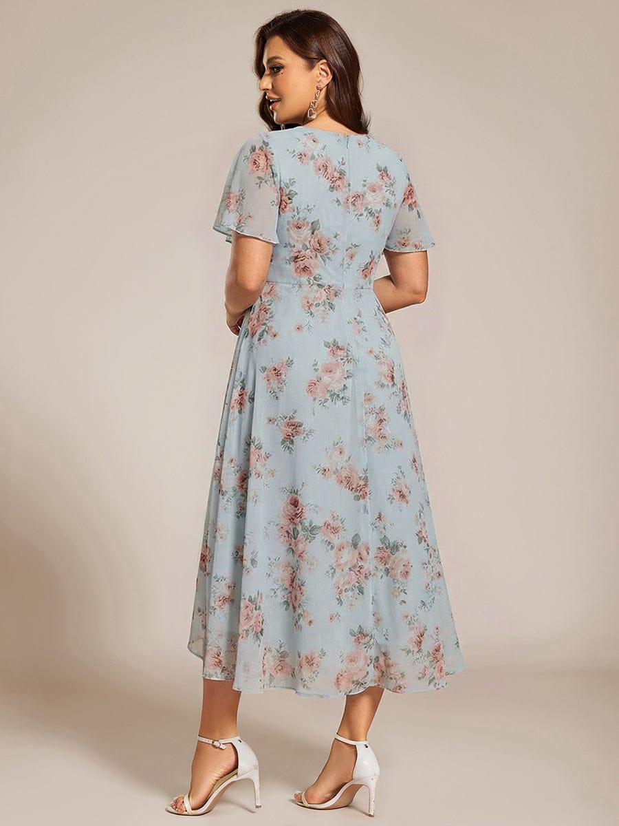 Floral Chiffon Elegance Short Sleeve High-Low Wedding Guest Dress #color_Amber Bloom