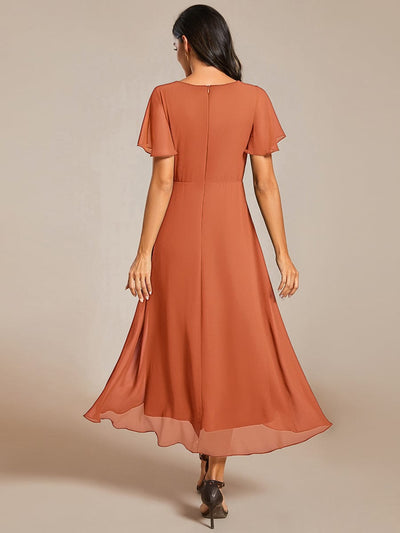Floral Chiffon Elegance Short Sleeve High-Low Wedding Guest Dress #color_Brandied Melon